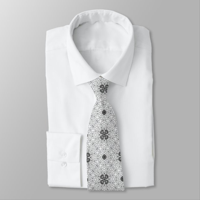 White and black openwork geometric pattern Elsa Tie (Tied)