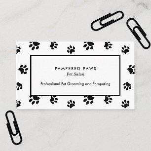 White and Black Paw Prints Professional Pet Salon Business Card