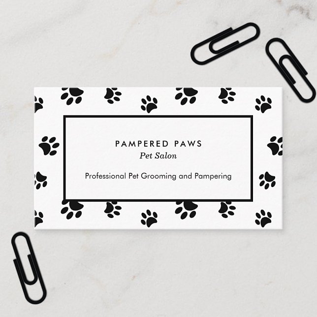 White and Black Paw Prints Professional Pet Salon Business Card (White and Black Paw Prints Professional Pet Salon Business Card)