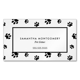 White and Black Paw Prints Professional Pet Sitter Magnetic Business Card