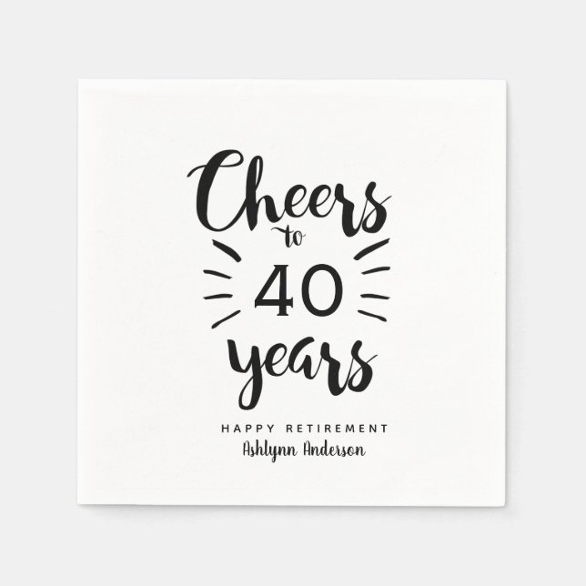 White and Black Personalised Cheers to Retirement Napkin (Front)