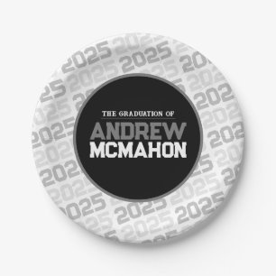White and Black Personalised Graduation Paper Plate