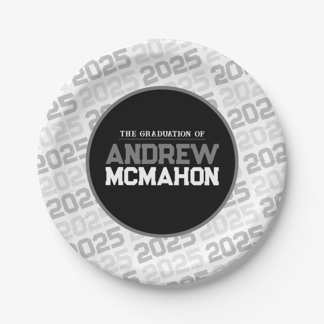 White and Black Personalised Graduation Paper Plate (Front)
