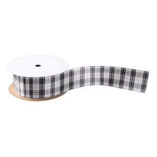White and black Plaid tartan ribbon Satin Ribbon
