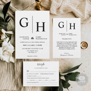 White and Black Plain and Simple Wedding  Invitation