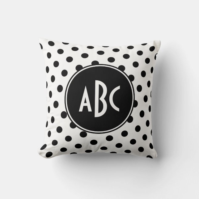 White and Black Polka Dot Monogram Cushion (Front)