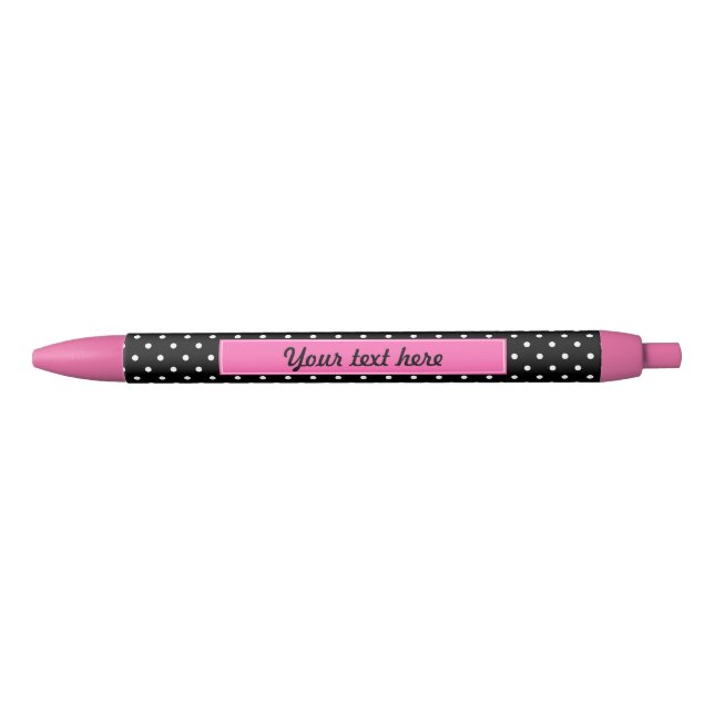 White and Black Polka Dot Pattern Black Ink Pen (Front)