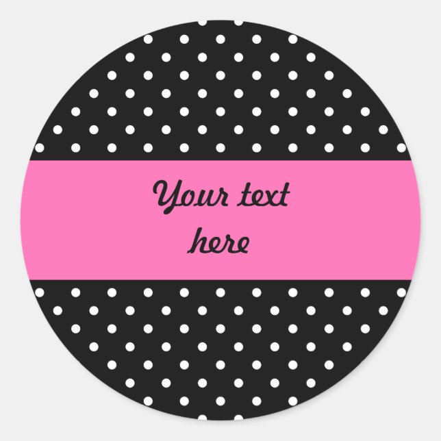 White and Black Polka Dot Pattern Classic Round Sticker (Front)