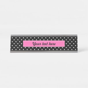 White and Black Polka Dot Pattern Desk Name Plate