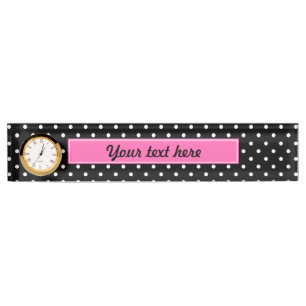 White and Black Polka Dot Pattern Nameplate