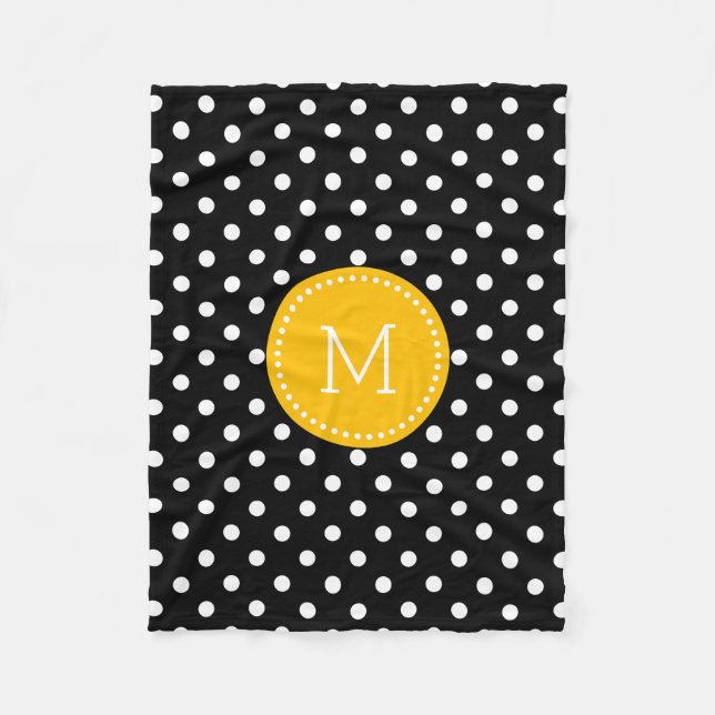 White And Black Polkadot Yellow Accents Fleece Blanket (Front)
