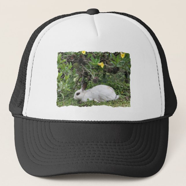 White and Black Rabbit Trucker Hat (Front)