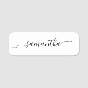White and Black Ribbon Swash Signature Script Name Tag