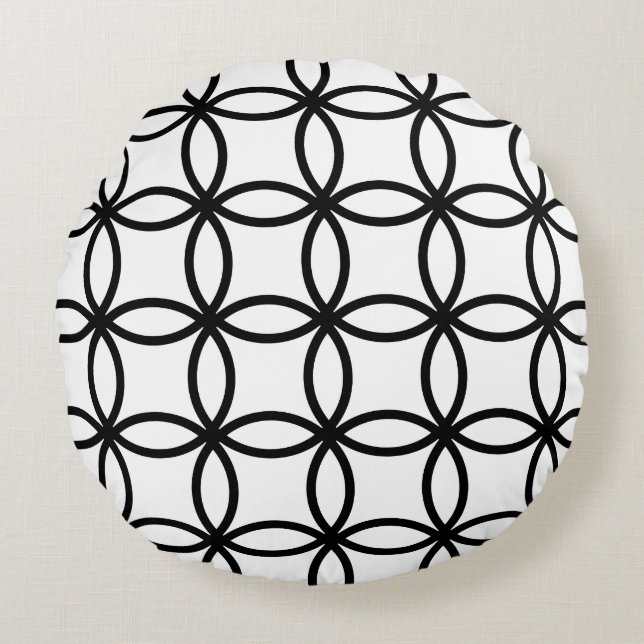 White and Black Rings Round Cushion (Front)