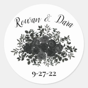 White and Black Rose Gothic Favour Sticker Labels