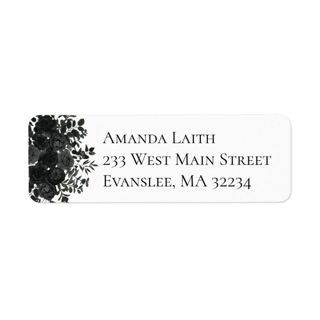 White and Black Rose Gothic Return Address Labels (Front)