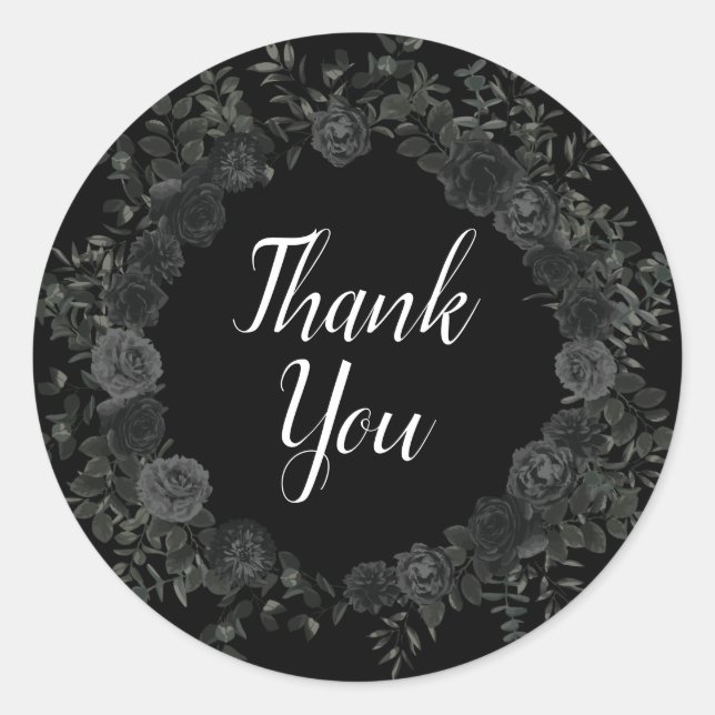 White and Black Rose Gothic Sticker Favour Labels (Front)