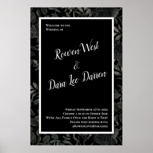 White and Black Rose Gothic Wedding Ceremony Sign
