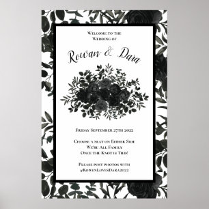 White and Black Rose Gothic Wedding Ceremony Sign