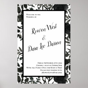 White and Black Rose Gothic Wedding Ceremony Sign