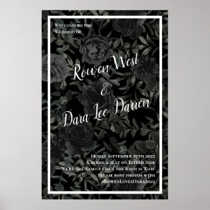 White and Black Rose Gothic Wedding Ceremony Sign