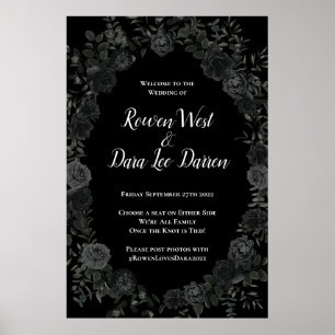 White and Black Rose Gothic Wedding Ceremony Sign