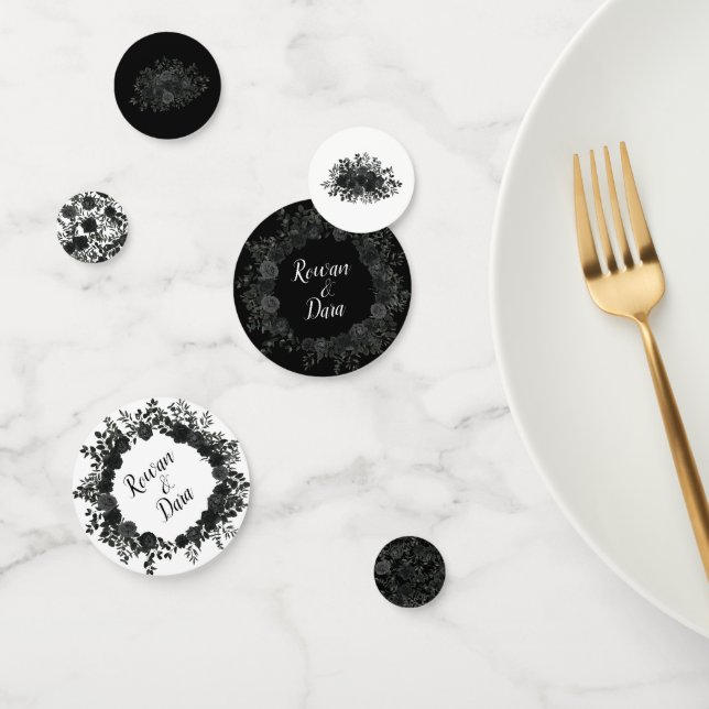 White and Black Rose Gothic Wedding Confetti (Group)
