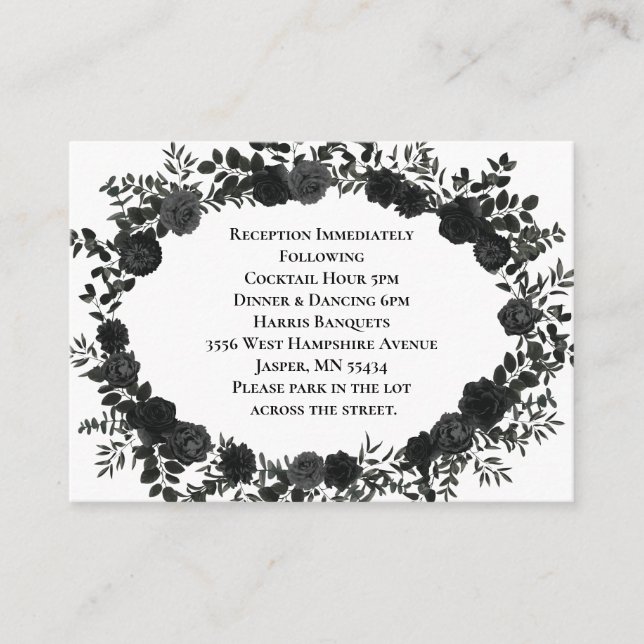 White and Black Rose Gothic Wedding Enclosure Card (Front)