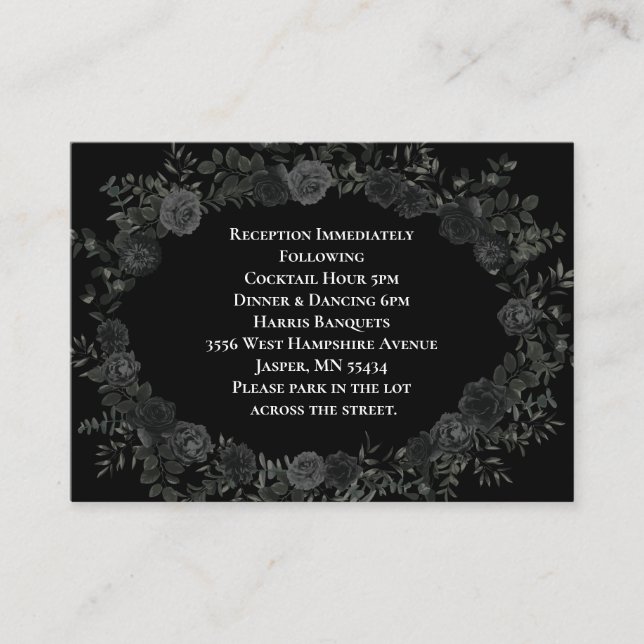 White and Black Rose Gothic Wedding Enclosure Card (Front)