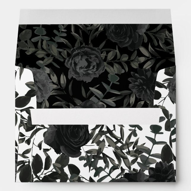 White and Black Rose Gothic Wedding Envelopes (Back (Bottom))