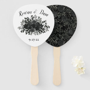 White and Black Rose Gothic Wedding Fans