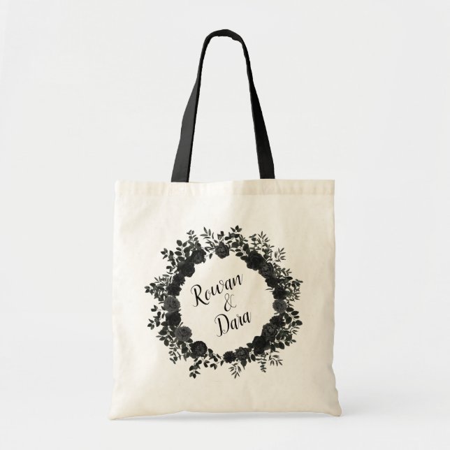 White and Black Rose Gothic Wedding Gift Tote (Front)