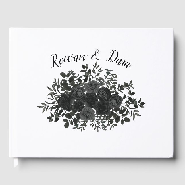 White and Black Rose Gothic Wedding Guest Book (Front)