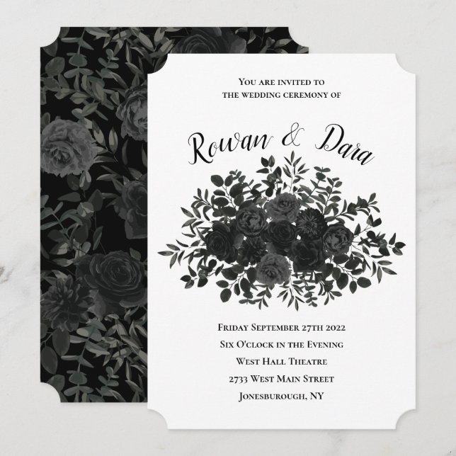 White and Black Rose Gothic Wedding Invitations (Front/Back)