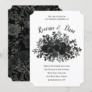 White and Black Rose Gothic Wedding Invitations