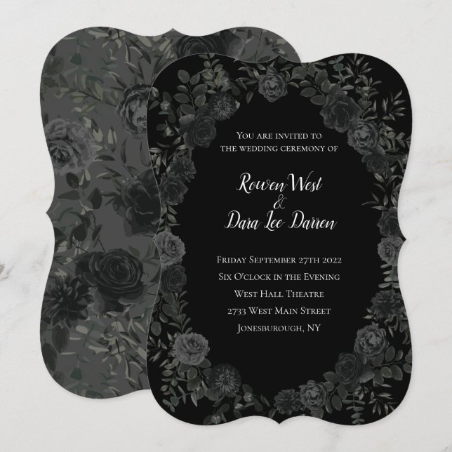 White and Black Rose Gothic Wedding Invitations (Front/Back)