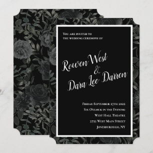 White and Black Rose Gothic Wedding Invitations