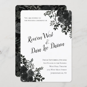 White and Black Rose Gothic Wedding Invitations