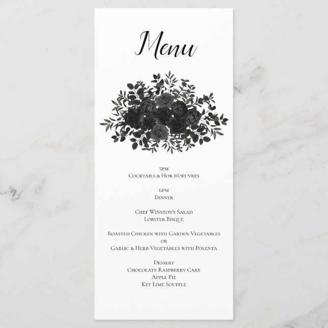 White and Black Rose Gothic Wedding Menu (Front)