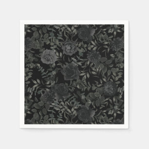 White and Black Rose Gothic Wedding Napkins