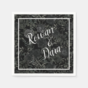 White and Black Rose Gothic Wedding Napkins