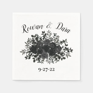 White and Black Rose Gothic Wedding Napkins