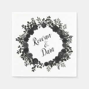 White and Black Rose Gothic Wedding Napkins