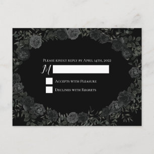 White and Black Rose Gothic Wedding Reply Card