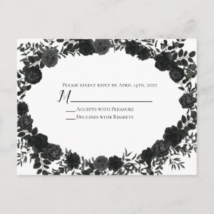 White and Black Rose Gothic Wedding Reply Card