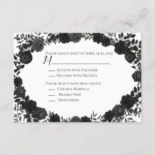 White and Black Rose Gothic Wedding Reply Card