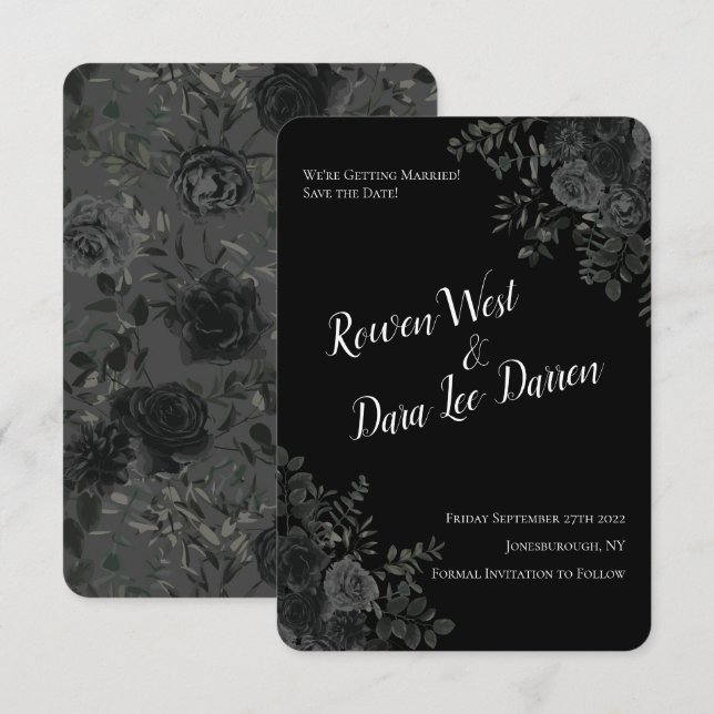 White and Black Rose Gothic Wedding Save the Date Invitation (Front/Back)