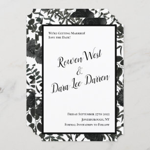 White and Black Rose Gothic Wedding Save the Date Invitation