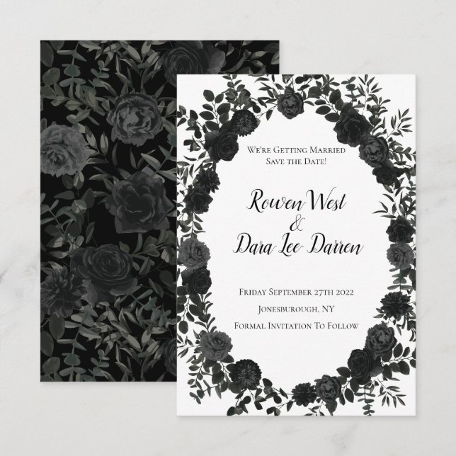 White and Black Rose Gothic Wedding Save the Date Invitation (Front/Back)