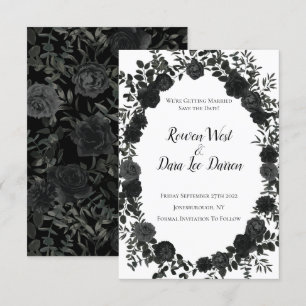 White and Black Rose Gothic Wedding Save the Date Invitation